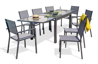 DCB Garden Conjunto de comedor 8 pl de aluminio y tablero de vidrio