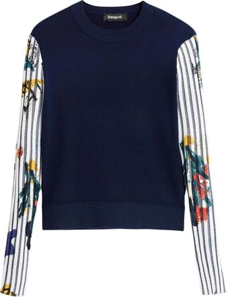 Desigual Jers Marino Trui - Dames - Ronde hals truien - Blauw - L - Wol - Truien & Vesten