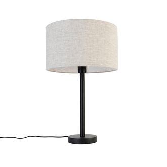 QAZQA Dise&ntilde;o L&aacute;mpara De Mesa Moderna Negra Con Pantalla De Boucl&eacute; Gris Claro 35 Cm - Simplo Acero /textil Redonda Adecuado Para Led Max. 1 X 40 Watt - Qazqa