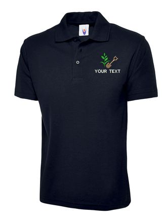 Generic Personalised Gardening Helper Polo Left Chest Text Gardening Services UX1 Polo Shirt Workwear Unisex Adults (Navy, L, l)
