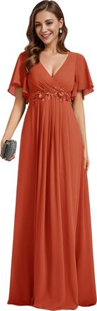 Ever-pretty Womens Chiffon V Neck Short Sleeves Appliques Prom Evening Dresses Burnt Orange 10UK
