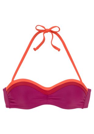 s.Oliver B&uuml;gel-Bandeau-Bikini-Top S.OLIVER Yella, Damen, Gr. 38, Cup D, bunt (berry, orange), Recycling-Polyamid, kontrastfarbene Details, unifarben, Bikini-Ob