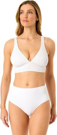 Anne Cole Womens Live In Color Textured Shirred Soft Band Bralette Bikini Swim Top in White at Nordstrom, Size X-Small
