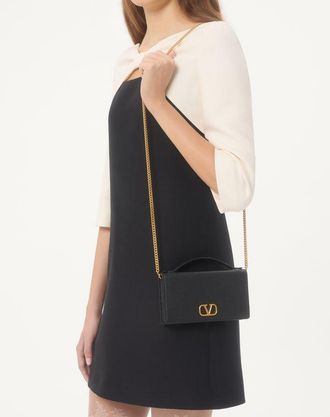 Valentino Garavani Portafoglio Con Catena VLogo Signature In Vitello Granato Donna NERO UNI