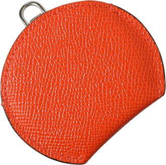 Dolce & Gabbana Womens Orange Calfskin Leather Round Logo Hand Mirror Holder Calf Accessory