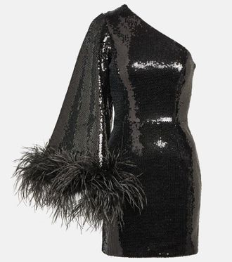 Rebecca Vallance Vestido corto Nika con lentejuelas y plumas