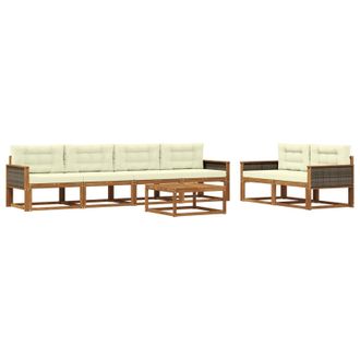 vidaXL Conjunto De Sof&aacute;s De Exterior Con Coj&iacute;n 7 Pcs Natural Y Crema Vidaxl