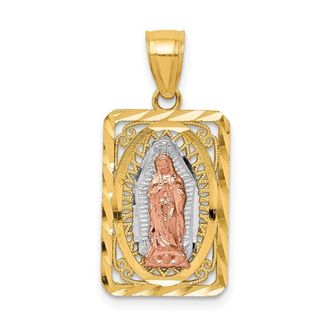 Diamond2Deal 14k Two-tone Gold White Rhodium Diamond-Cut Lady of Guadalupe Pendant