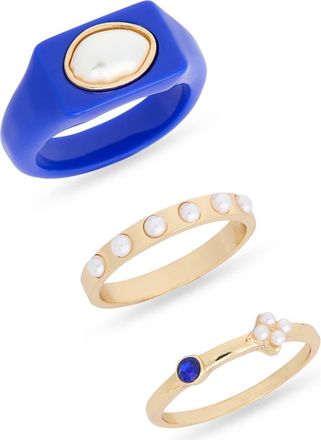 Leith 3-Pack Assorted Rings in Blue Multi- Gold at Nordstrom Rack, Size Medium/large