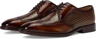 Johnston & Murphy Sullivan Wingtip Mens Shoes Mahogany Brush-off Houndstooth Calfskin : 11.5 M (D), Leather