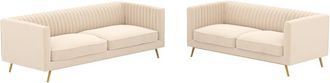 Rendez-Vous D&eacute;co Conjunto de sof&aacute;s de terciopelo beige para 5 personas