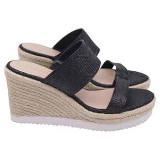 Stuart Weitzman Espadrille Platform Sandals in Black Raffia