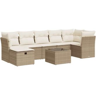 vidaXL Set De Sof&aacute;s De Jard&iacute;n Y Cojines 8 Piezas Rat&aacute;n Sint&eacute;tico Beige Vidaxl