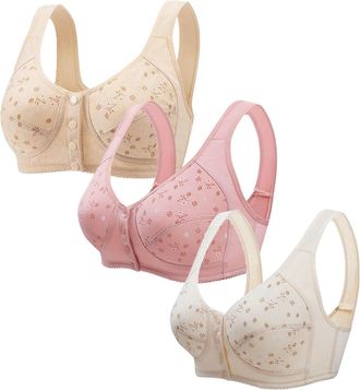 Generic Womens Bras 3 Pack Sports Bras Front Closure Bras Push Up Bra No Underwire Plus Size Front Button Bra Comfortable Breathable Plus Size Brassiere Daily