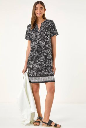 Roman Paisley Print Linen Shift Dress