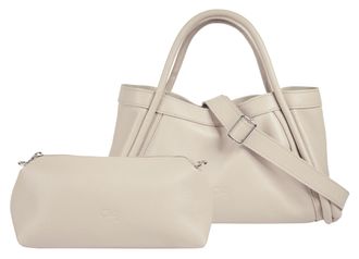 Cluty Henkeltasche CLUTY 2 in 1, Damen, Gr. B/H/T: 34cm x 20cm x 13cm onesize, beige, Leder, leicht gl&auml;nzend, unifarben, Taschen Henkeltasche, echt Leder, M