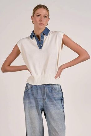Elan Carmen Polo Sweater Vest In Beige