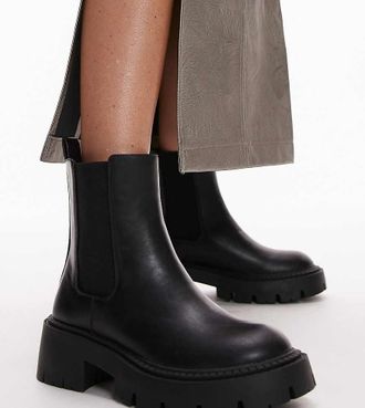 Topshop Wide Fit Lucas chunky chelsea boots in black