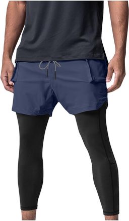 Generic BVEBJDX Mens 2 in 1 Running Pants Workout Shorts Compression Tights Zipper Pockets Sweatpants Gym Leggings Men Jogger Trousers Fitness Sport Tracksuit