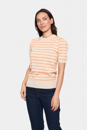 Saint Tropez Kurzarmpullover SAINT TROPEZ MilaSZ SS Striped, Damen, Gr. XL, orange (fog orange stripe), Strick, Obermaterial: 80% Viskose, 20% Polyacryl, gestreift