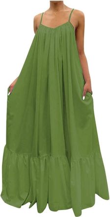 Generic Plus Size Summer Dresses for Women UK Sale Sleeveless Spaghetti Strap Cami Dress Backless Loose Casual Long Dress Clearance Ladies Solid Maxi Dress