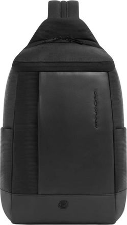 Piquadro Slingtas met Vingerafdrukslot en Rugzakbanden - Heren - Schoudertassen - Zwart - ONE Size - Leer - Tassen