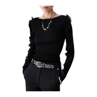 Liu Jo Maglione in lana con volant - - Knitwear - Donna - Nero - M