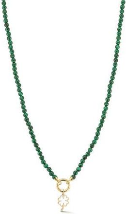 Ember Fine Jewelry 14K Yellow Gold Clover Charm Beaded Necklace in Gold/Green at Nordstrom Rack