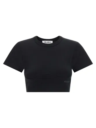 The Attico Curved Bustier-Stitched Crop T-Shirt - Black