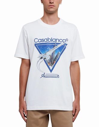 Casablanca Mens CASABLANCA Mens T Shirts AIR Printed Short Sleeve Crew Neck Summer White Top Tee - Size: 36