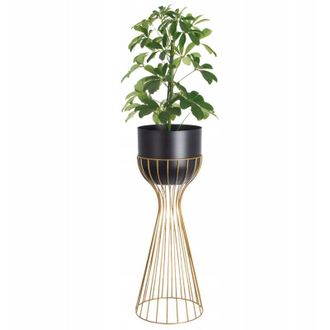 OEM Puesto De Flores De Pie, Metal, Negro Y Dorado, Soporte Tipo Loft De Alambre, 56 Cm