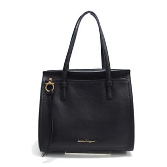 Ferragamo Gancini Black Leather Shoulder Bag Tote Bag (Pre-Owned)