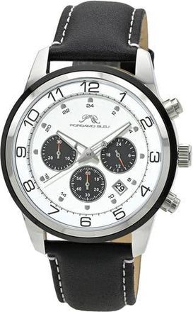 Porsamo Bleu Arthur Chronograph Leather of Silicone Strap Watch, 44mm in White/White/Black at Nordstrom Rack