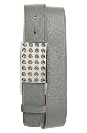 Christian Louboutin Funky Empire Calfskin Leather Belt in Smoke Grey/Silver at Nordstrom, Size 100