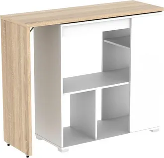 Vente-Unique Mueble de bar pivotante SATURNE - Blanco y roble