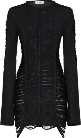 The Attico Gebreide jurk met franjes - Dames - Kleedjes - Zwart - S - Polyester - Kleedjes