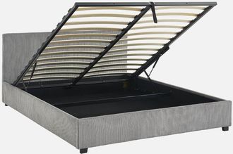 Sweeek Cama Con Somier Abatible Y Cabecero 160cm, Acabado En Pana Fina