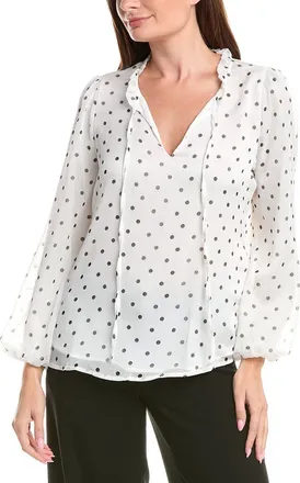 Adrianna Papell Printed Ruffle Tie Neck Chiffon Woven Top