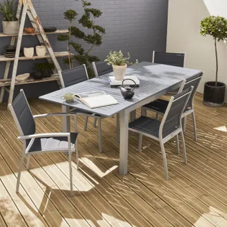 Sweeek Sweeek - Set Tavolo Da Giardino Allungabile In Alluminio, 6 Posti
