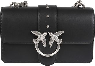 Pinko Love One Mini Black Rectangular Leather Shoulder Bag