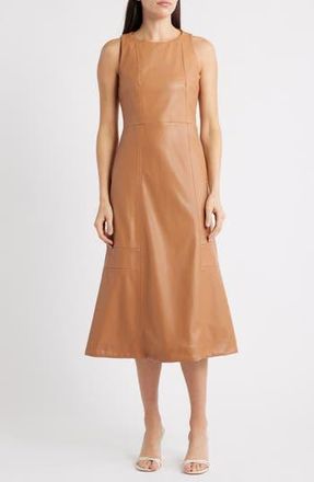 Halogen Structured Faux Leather Midi Dress in Peach at Nordstrom Rack, Size Small