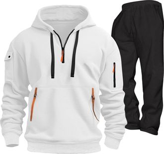 Generic Mens Tracksuit Set Half Zip Hooded Top and Bottom 2 Piece Pullover Sweatshirt Sweatpant Set Casual Gym Jogging Outfits