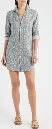 Frank & Eileen Mary Classic Long Sleeve Linen Shirtdress in Multicolor Flowers at Nordstrom, Size Xx-Small