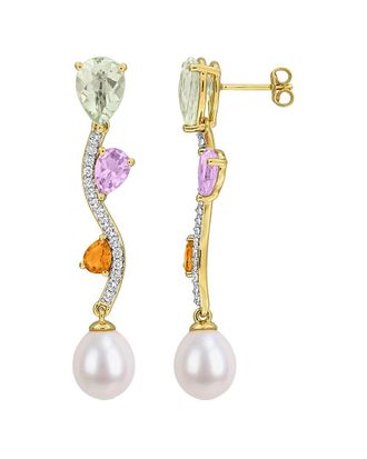 Rina Limor Gold-Plated Silver 6.56 ct. tw. Gemstone & 9-9.5mm Pearl Earrings