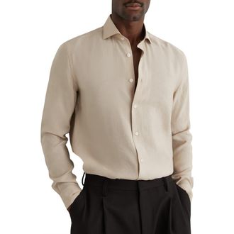 Reiss Oscar Regular Fit Button-Up Shirt in Stone at Nordstrom, Size Xx-Large