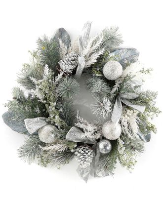 Safavieh Faux 26In Frosted Pine Wreath With Ornaments