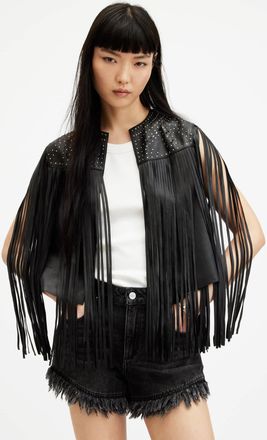 AllSaints Womens Leather Elias Astral Leather Tassel Gilet, Size: XS