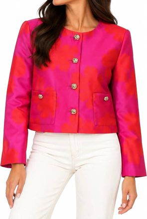 Jade Yoga Hibiscus Brocade Crop Jacket In Hot Pink