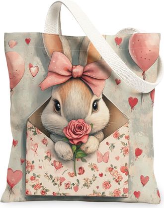 Generic Valentines Day Red Panda Canvas Tote Bag for Shopping 13x15, Love Letter Animal Lover Reusable Grocery Print Bag for Women, Holiday Beach Aesthetic Pa