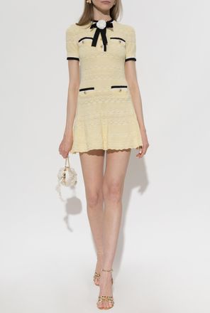 Self Portrait Short Dress With Pockets, Womens, Yellow